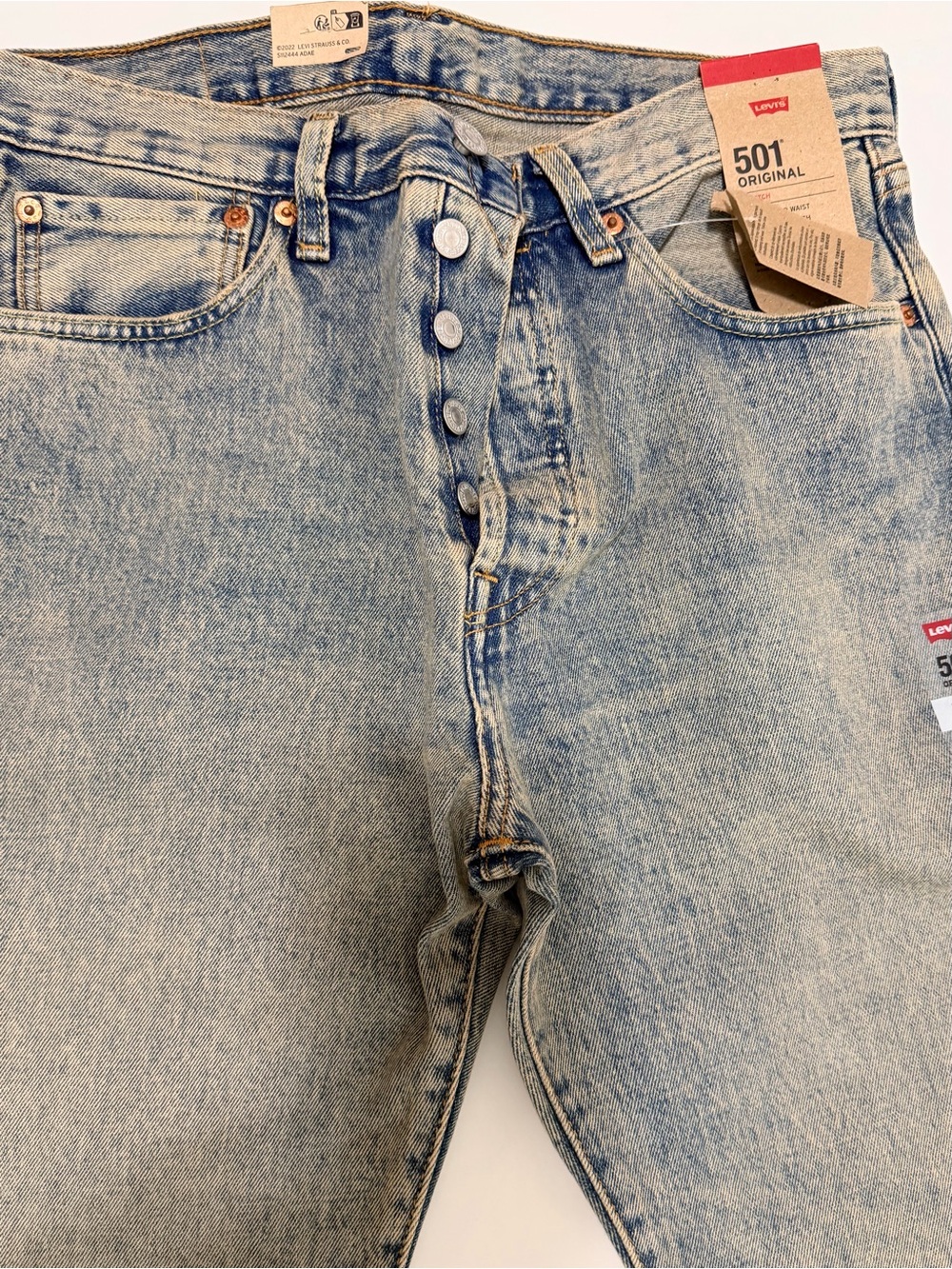 Levi’s 501 Original Men’s Jeans 32x30 Light Wash Stretch Straight Leg NWT - Picture 5 of 15